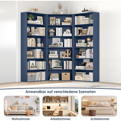 Holzregal mit 6 Fächern – Bücherregal blau 180cm