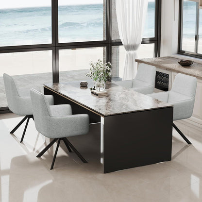 Drehbarer Esszimmerstuhl Set, Hellgrau, Chenille Polsterstuhl mit Armlehne