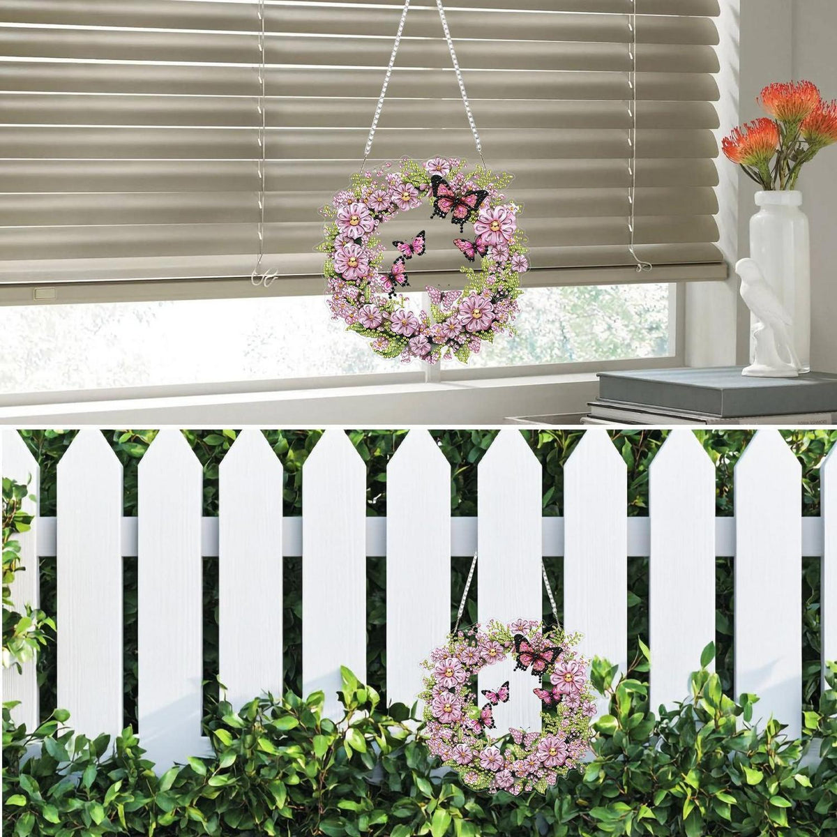 5D Diamantmalerei Blumenkranz Anhänger für Fenster & Garten
