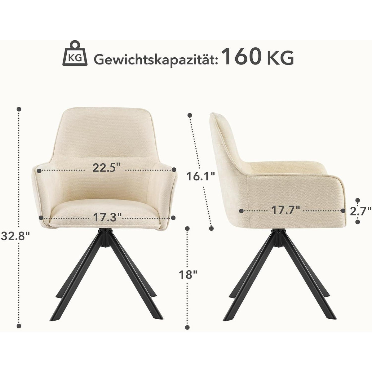 Drehbarer Esszimmerstuhl mit Armlehne & Chenillebezug - Beige (4er Set)