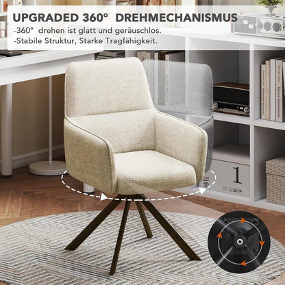 Drehbarer Esszimmerstuhl mit Armlehne & Chenillebezug - Beige (4er Set)