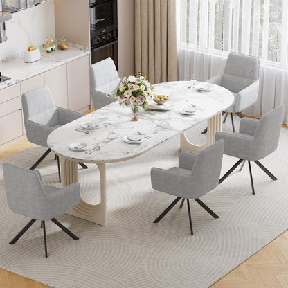 Drehbarer Esszimmerstuhl Set 6x – Bequemer Chenille Polsterstuhl