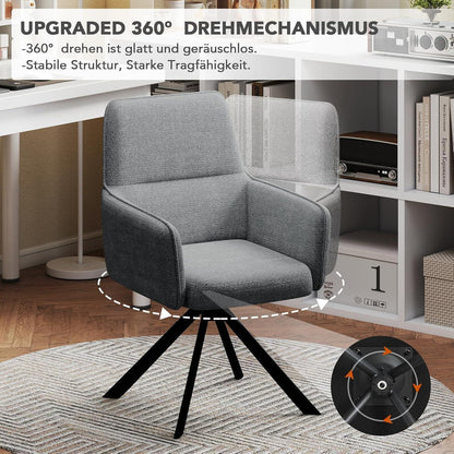 Drehbarer Esszimmerstuhl Set 2x mit Chenille & Armlehne Dunkelgrau