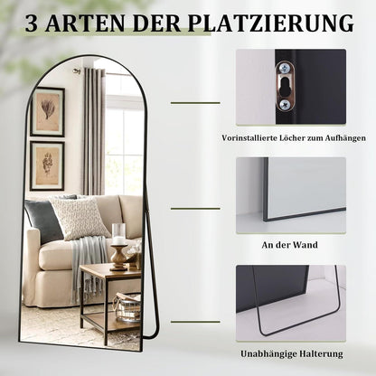 Großer Gewölbter Standspiegel 200x90 cm | Wand & Stand | Schwarz