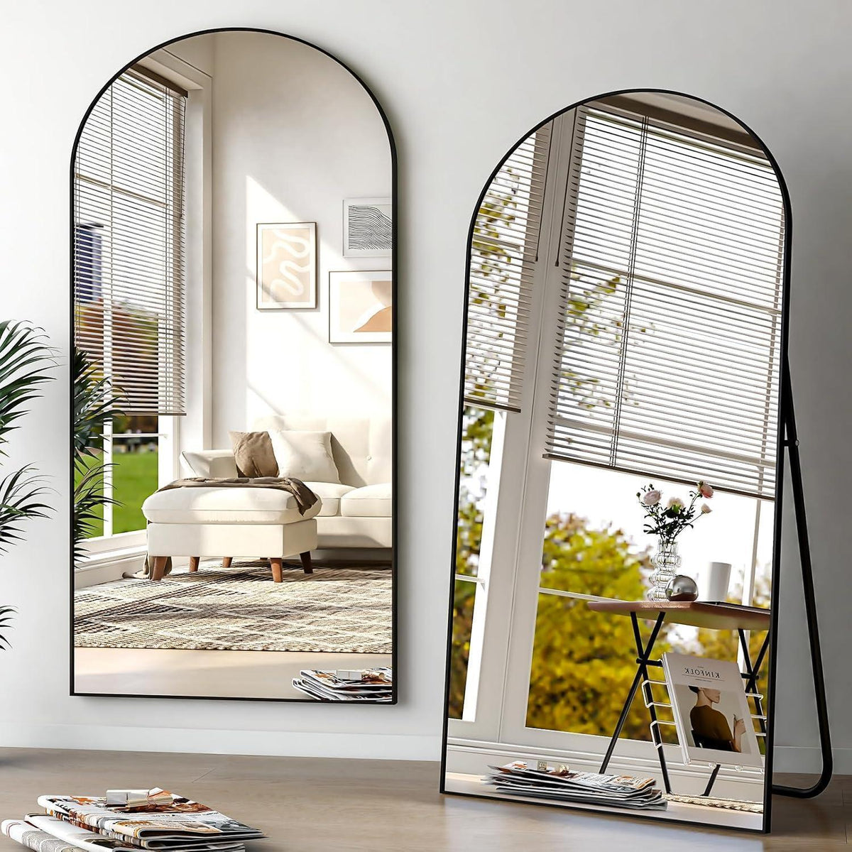 Großer Gewölbter Standspiegel 200x90 cm | Wand & Stand | Schwarz