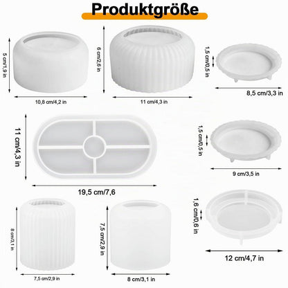 Silikonform Kerzenhalter & Gießform 5er Set mit Deckel
