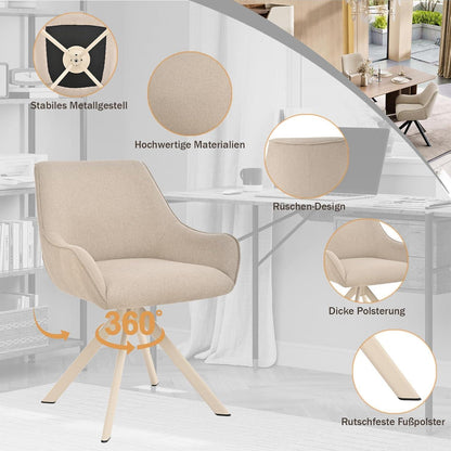 Drehbarer Esszimmerstuhl Set 6er – Beige, Modern & Komfortabel