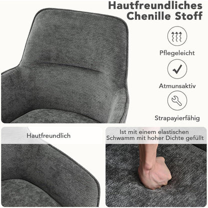 Drehbarer Esszimmerstuhl Set, Dunkelgrau, Chenille & Metall