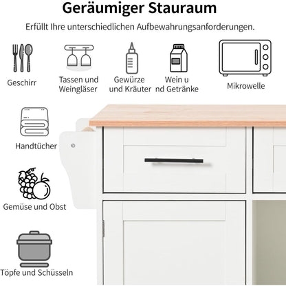 Kücheninselwagen mit abklappbarer Arbeitsplatte, Weiß