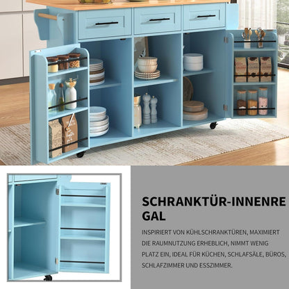 Küchenwagen mit Klappplatte & Ablagetür, Schwarz & Holzoptik