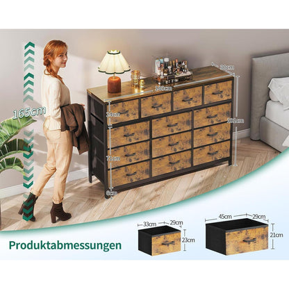 Große Kommode mit 13 Schubladen – Stahlrahmen & Holzplatte