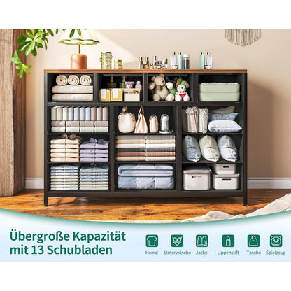 Große Kommode mit 13 Schubladen – Stahlrahmen & Holzplatte