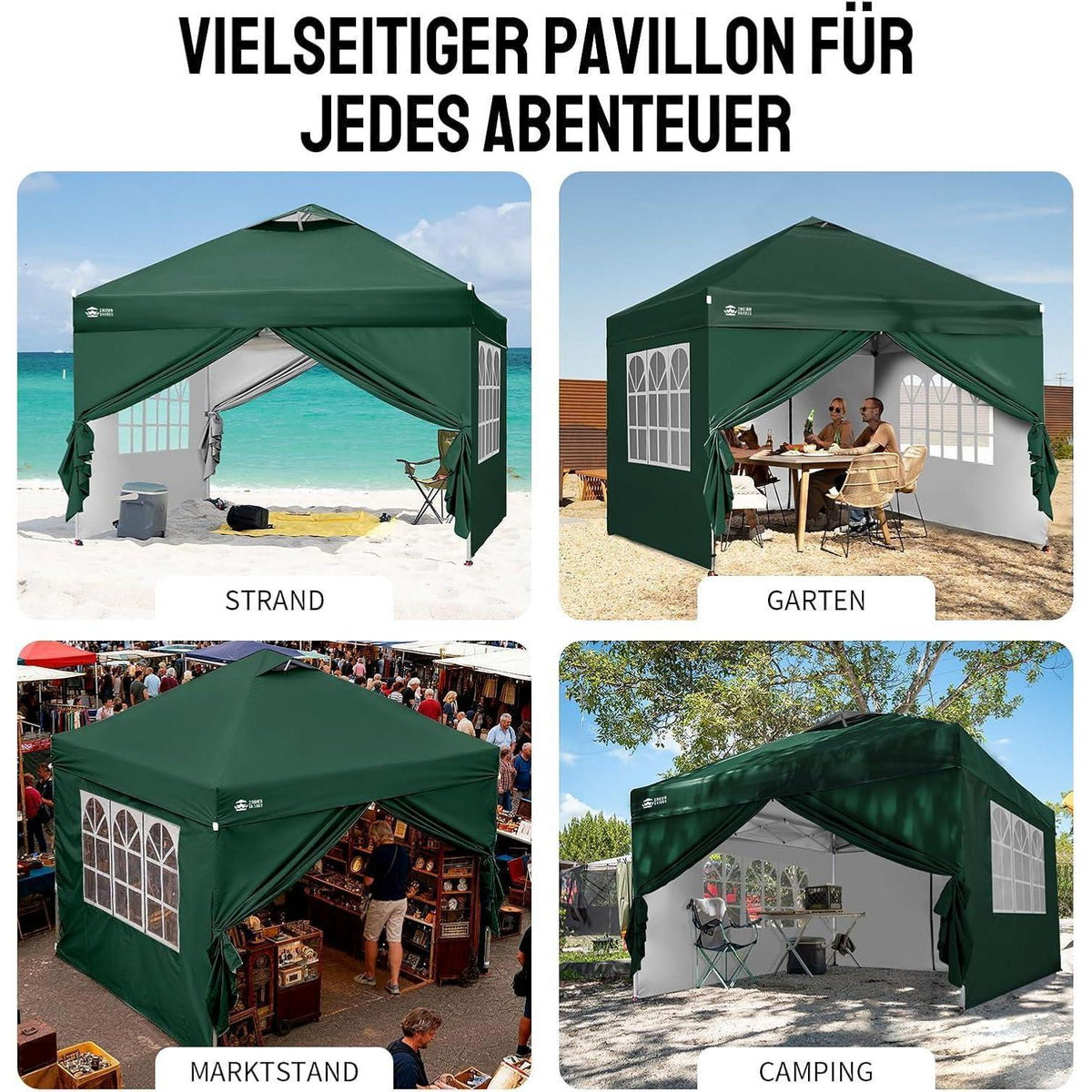 3x3m Faltpavillon wasserdicht mit Seitenwänden & UV-Schutz
