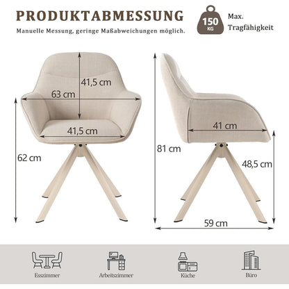 Esszimmerstuhl Beige mit Armlehnen – 6er Set Drehstuhl
