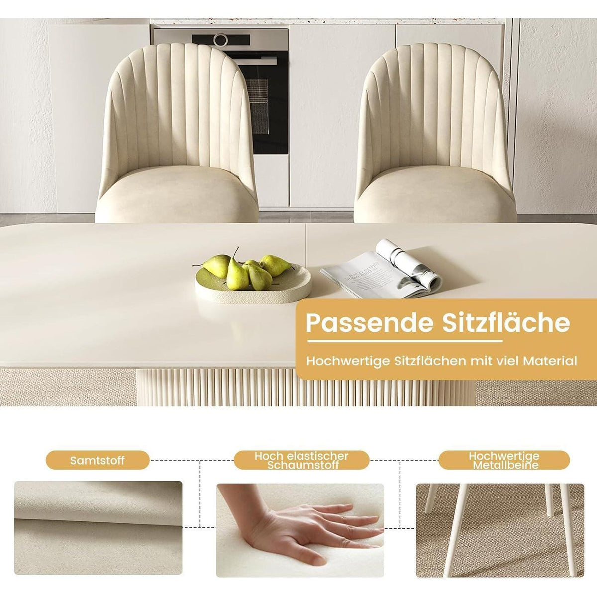Weißes Esstisch Set mit 4 Stühlen – Skandinavisches Design 220cm