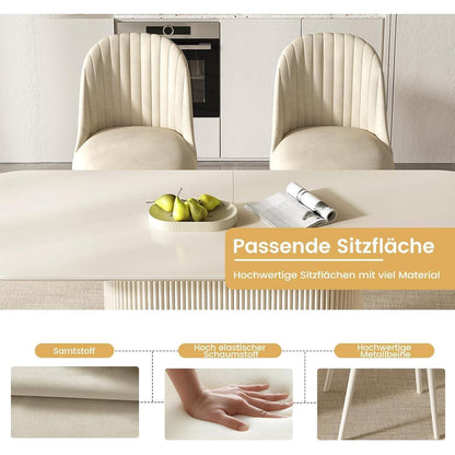 Weißes Esstisch Set mit 4 Stühlen – Skandinavisches Design 220cm