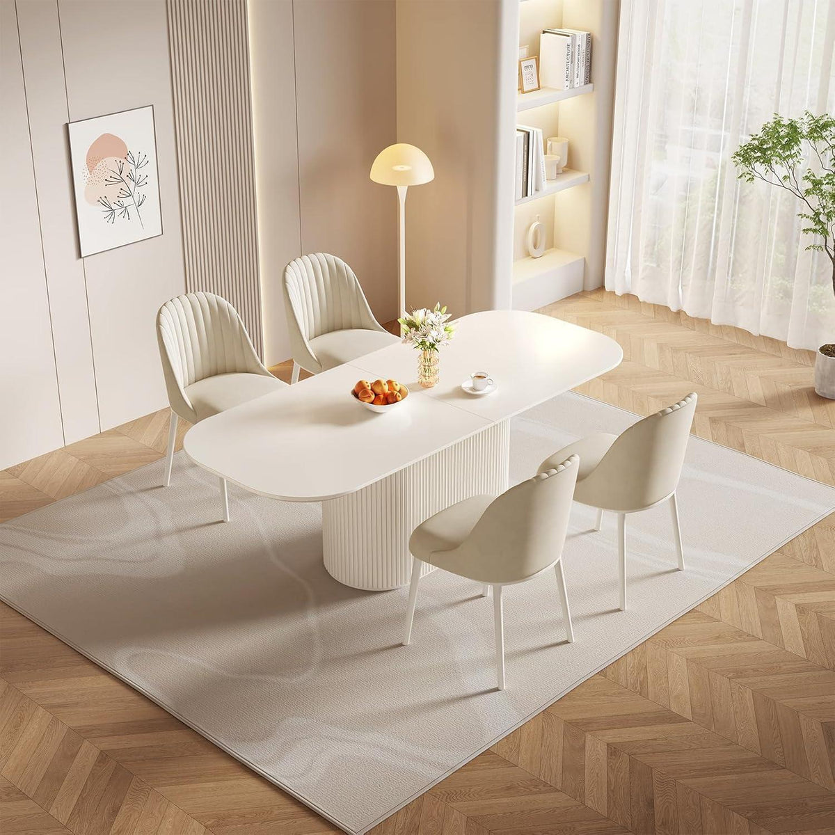 Weißes Esstisch Set mit 4 Stühlen – Skandinavisches Design 220cm