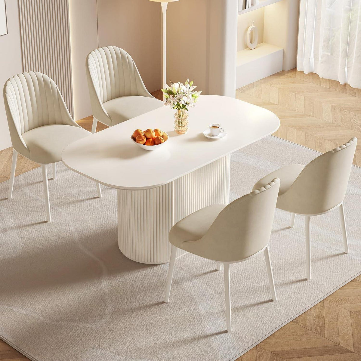 Weißes Esstisch Set mit 4 Stühlen – Skandinavisches Design 160cm