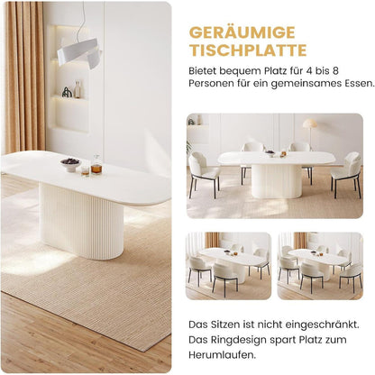 Esszimmertisch Set Weiß 220cm mit 6 Stoffstühlen – Skandinavisch Modern