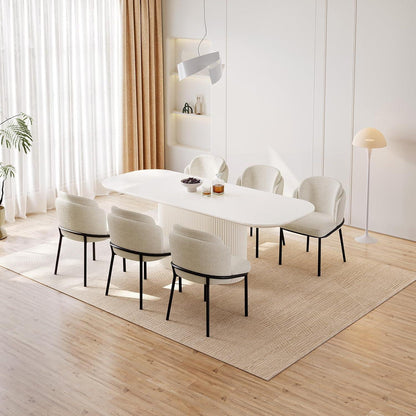 Esszimmertisch Set Weiß 220cm mit 6 Stoffstühlen – Skandinavisch Modern