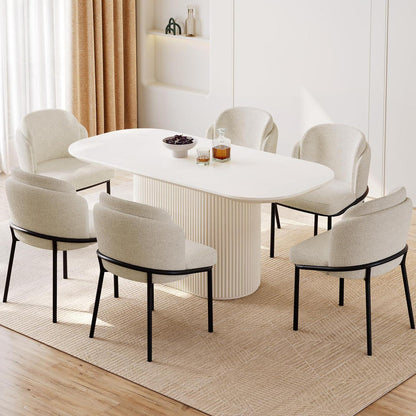 Esszimmertisch Set Weiß mit 6 Stoffstühlen – Skandinavisches Design