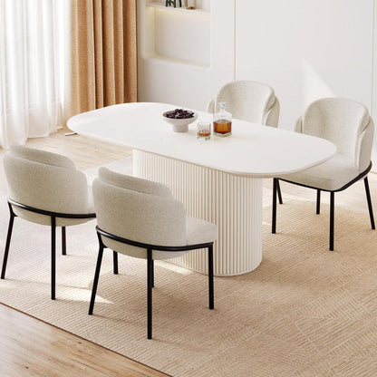 Esszimmertisch Set Weiß mit 4 Stoffstühlen, Skandinavisches Design