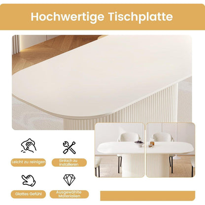 Esszimmertisch Set Weiß mit 4 Stoffstühlen, Skandinavisches Design
