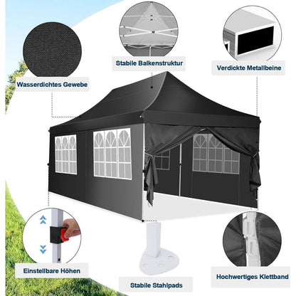 Faltpavillon 3x6m Wasserdicht mit Seitenwänden & Zubehör