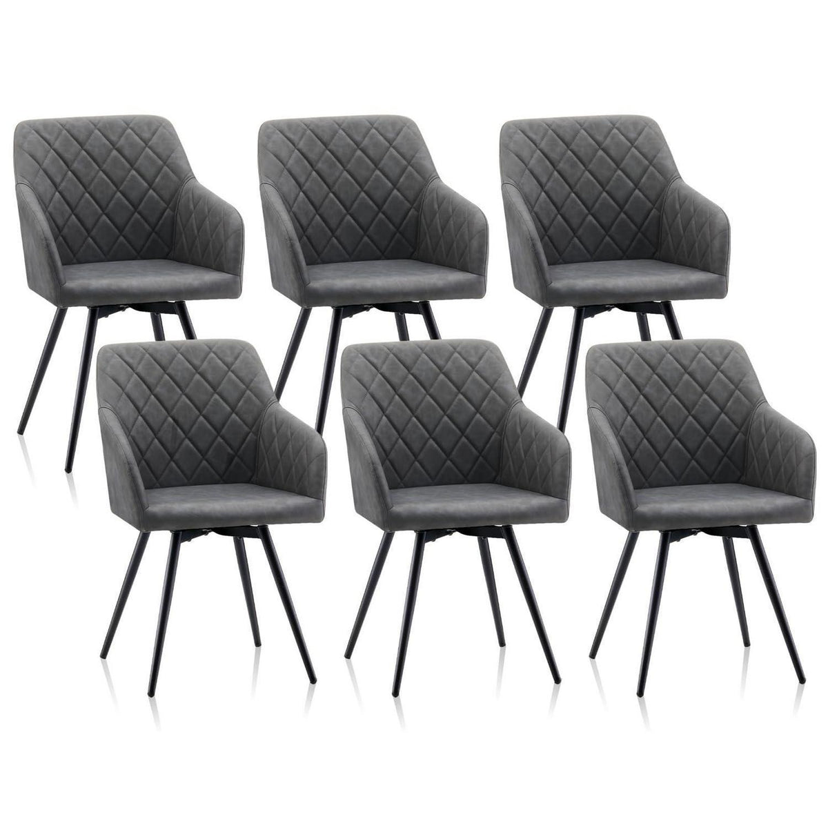 Drehbare Esszimmerstühle Set 6x, Hellgrau in Lederoptik
