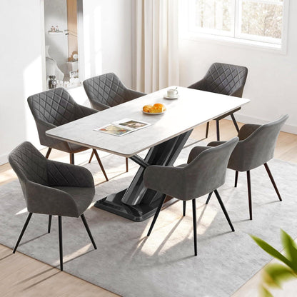 Drehbare Esszimmerstühle Set 6x, Hellgrau in Lederoptik