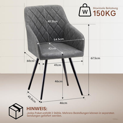 Drehbare Esszimmerstühle Set 6x, Hellgrau in Lederoptik