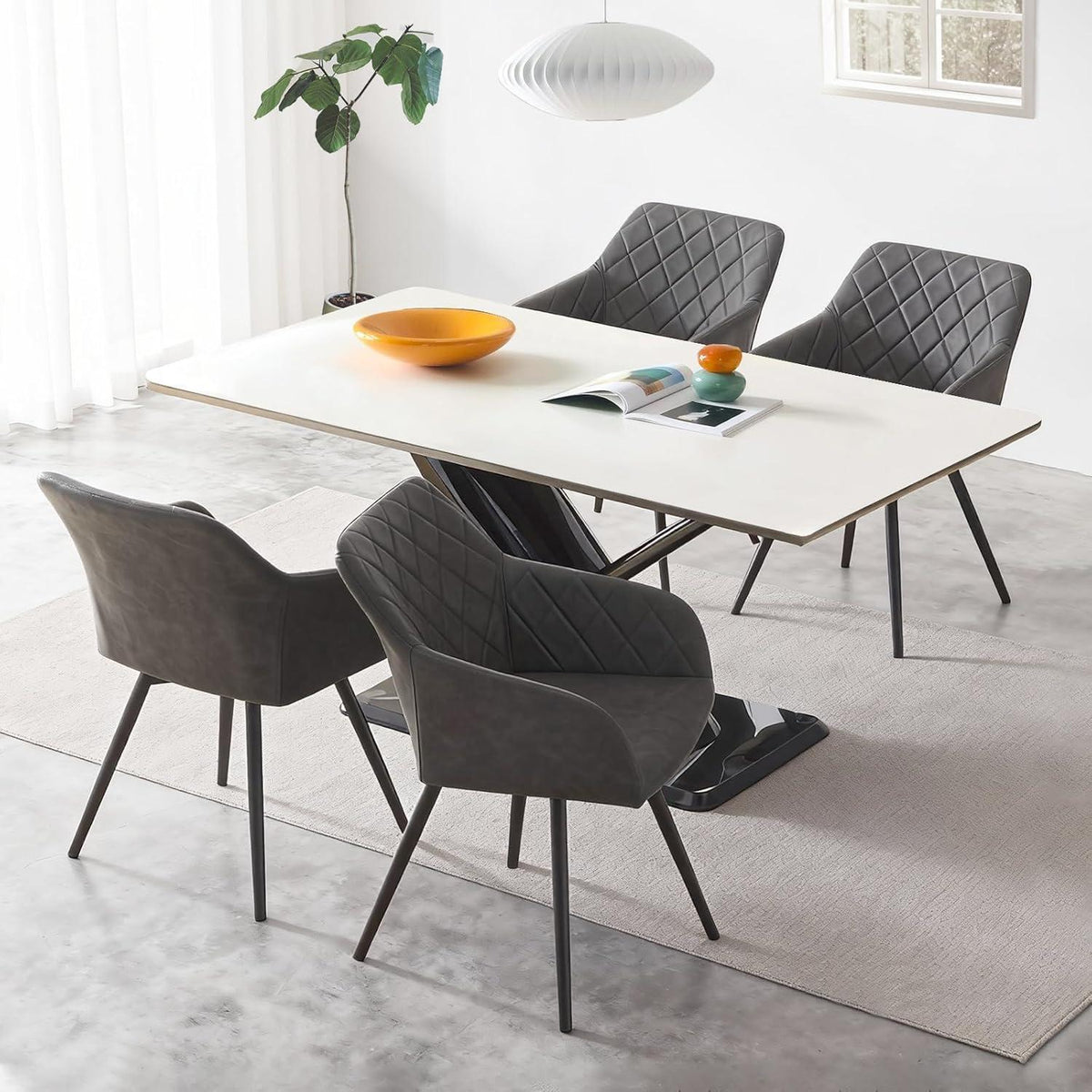 Drehbare Esszimmerstühle Set 6x, Hellgrau in Lederoptik