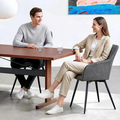 Drehbare Esszimmerstühle Set 6x, Hellgrau in Lederoptik