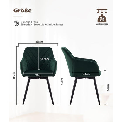 Drehbare Samt Esszimmerstühle 6er Set mit Armlehnen, Grün