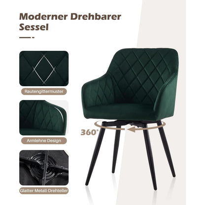 Drehbare Samt Esszimmerstühle 6er Set mit Armlehnen, Grün