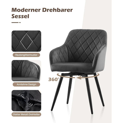 Drehbare Samt Esszimmerstühle 6er Set mit Armlehnen