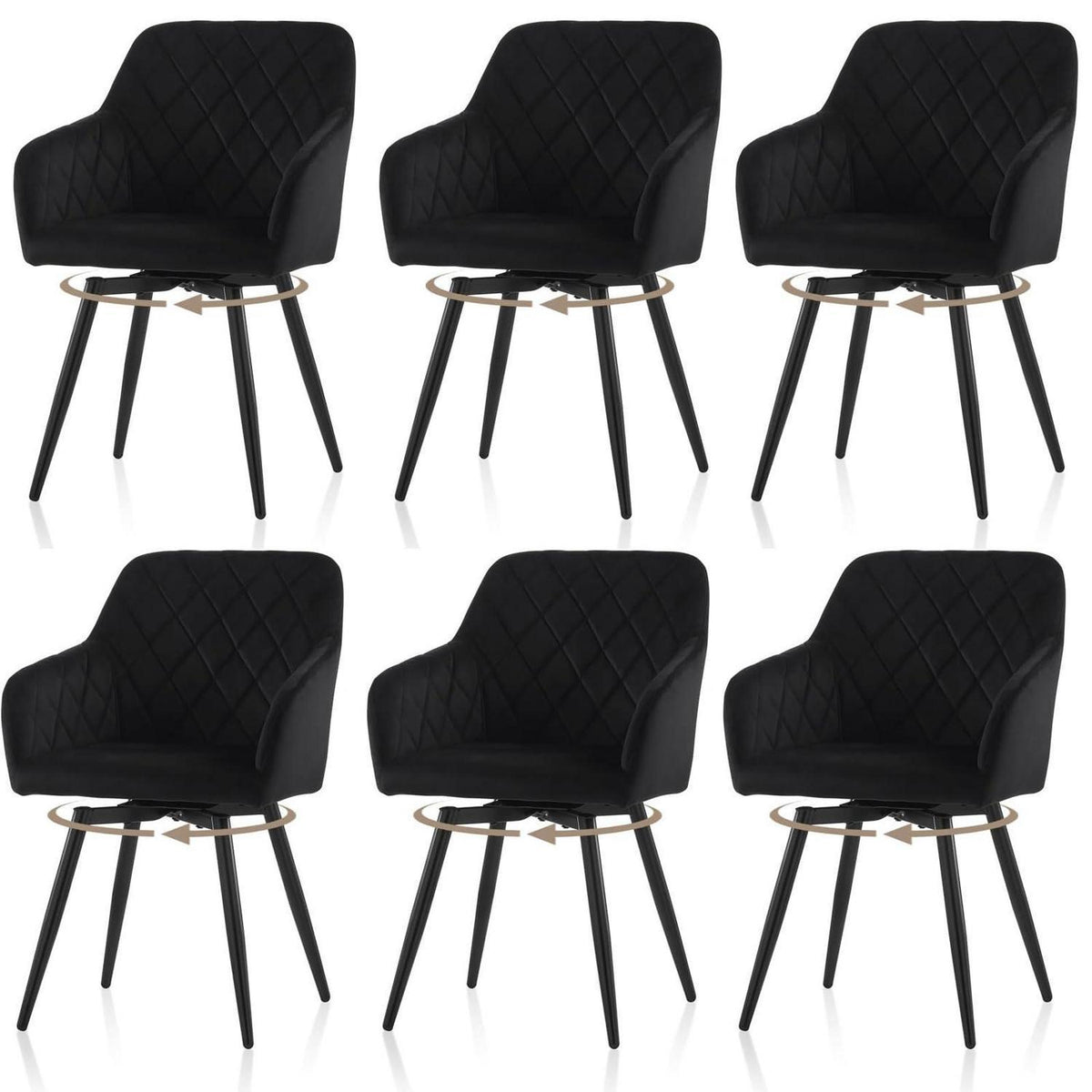 Drehbare Esszimmerstühle Set 6 – Samt, Schwarz