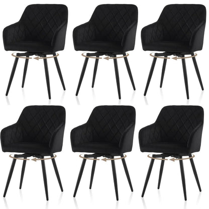 Drehbare Esszimmerstühle Set 6 – Samt, Schwarz