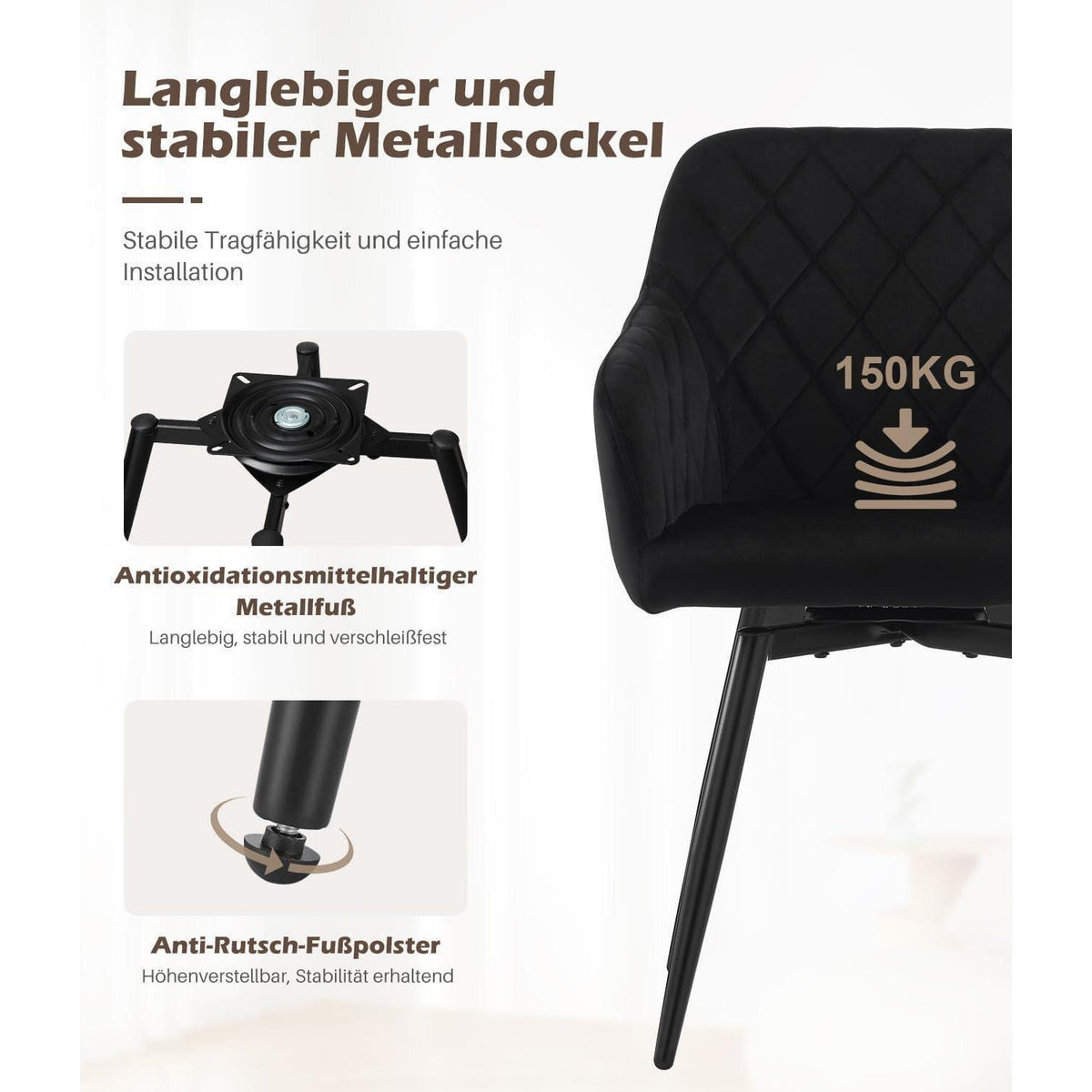 Drehbare Esszimmerstühle Set 6 – Samt, Schwarz