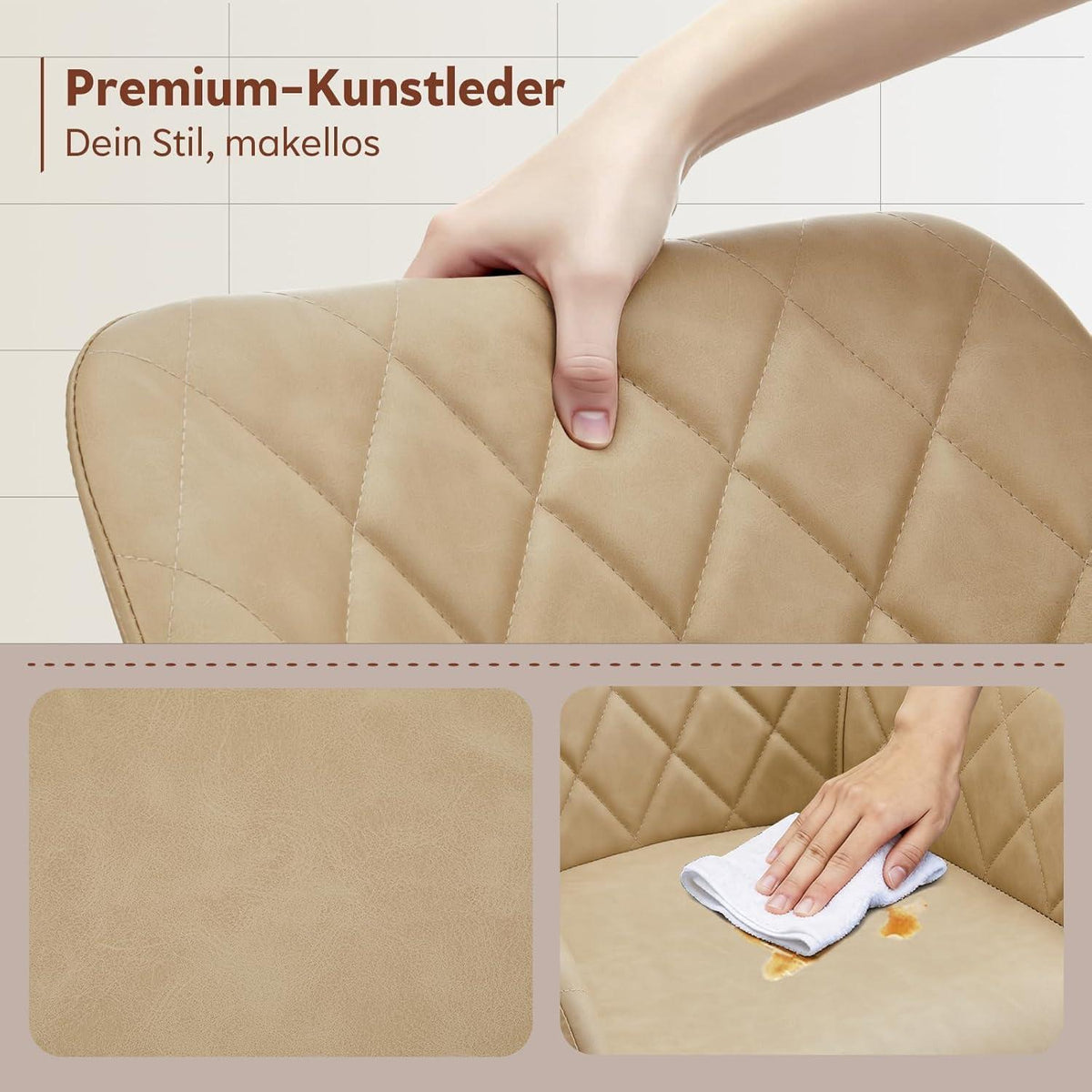 Drehbare Esszimmerstühle Set 6, Beige in Lederoptik