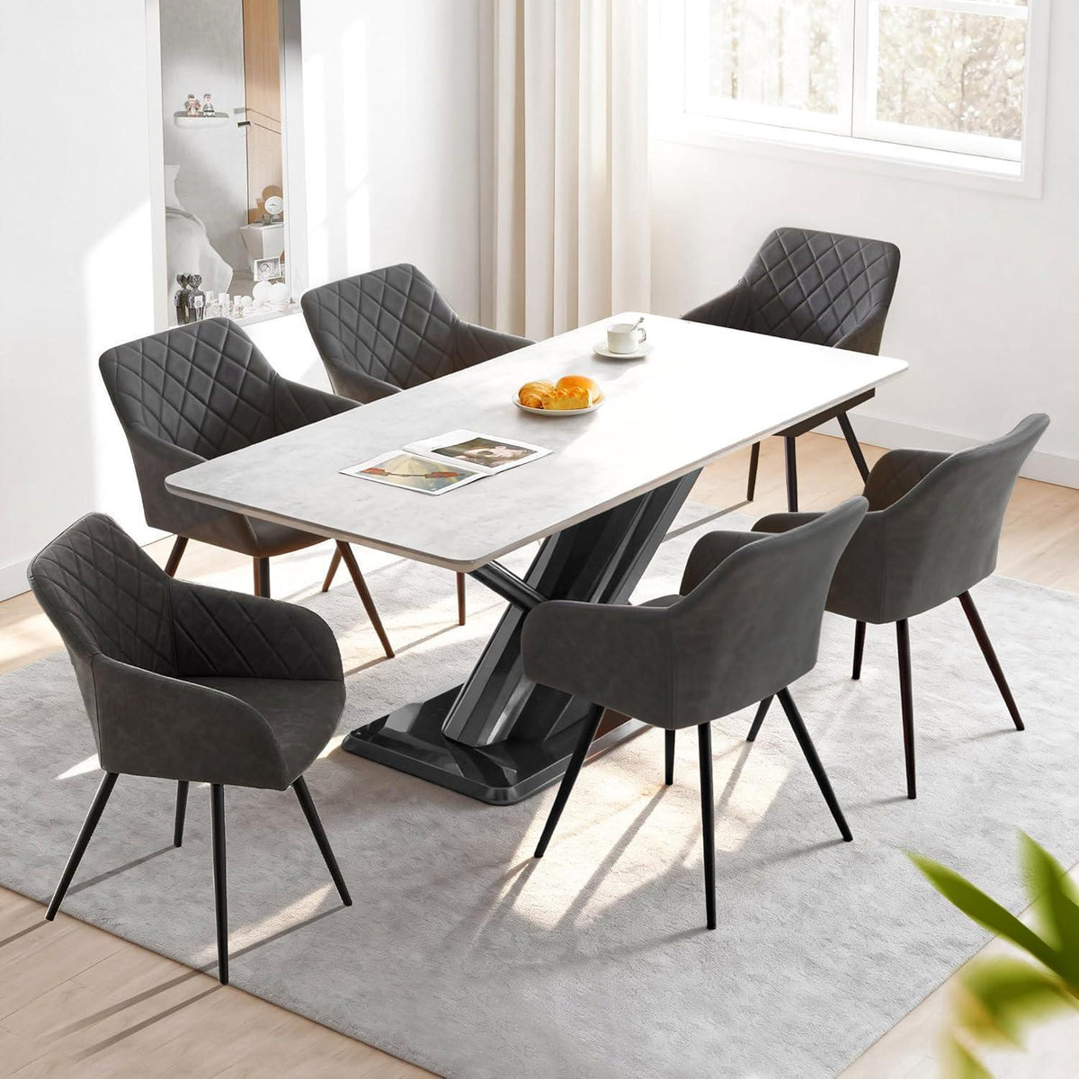 Drehbare Esszimmerstühle Dunkelgrau 6er Set in Lederoptik