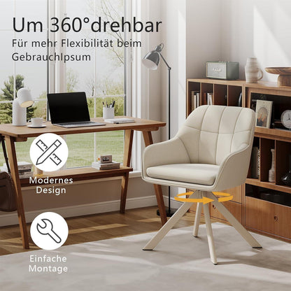 Drehbarer Esszimmerstuhl Set (2x) mit Armlehne – Beige