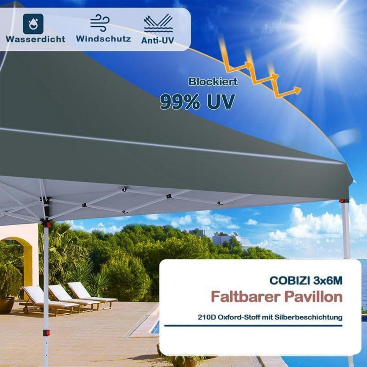 Faltpavillon 3x6m wasserdicht mit Seitenwänden – Partyzelt für Garten