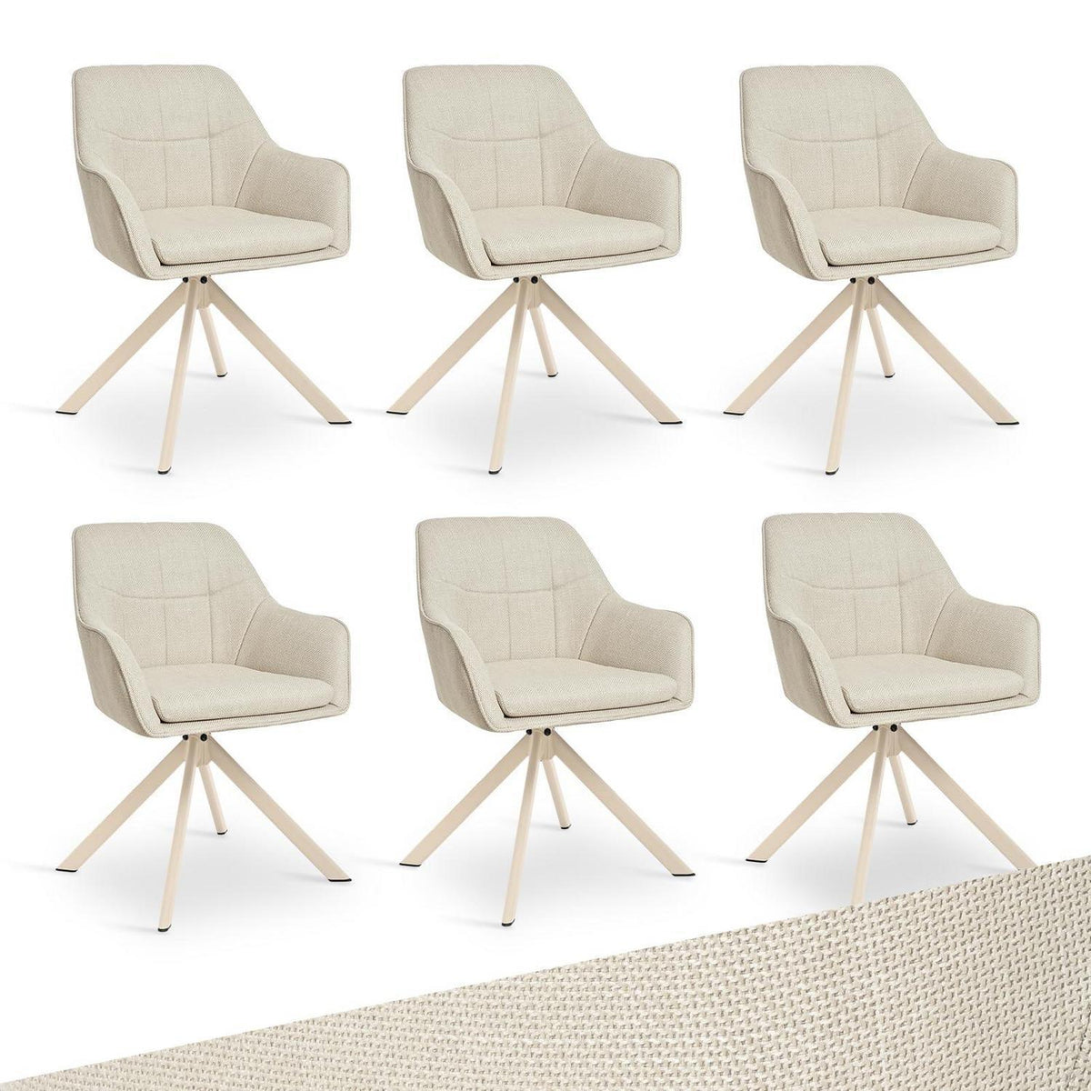 Drehbarer Esszimmerstuhl Set 6er – Beige Polsterstuhl mit Armlehne