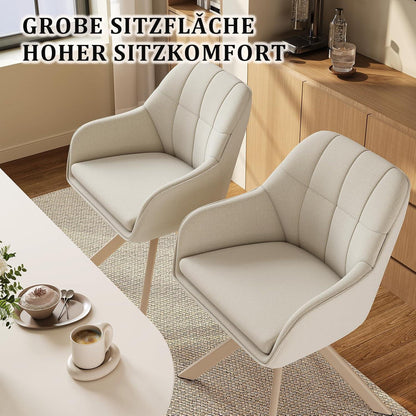 Drehbarer Esszimmerstuhl Set 6er – Beige Polsterstuhl mit Armlehne