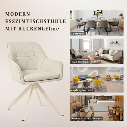Drehbarer Esszimmerstuhl Set 6er – Beige Polsterstuhl mit Armlehne