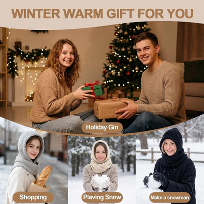 Thermo Strickmütze Damen Fleecegefüttert mit Schal | Wintermütze Balaclava