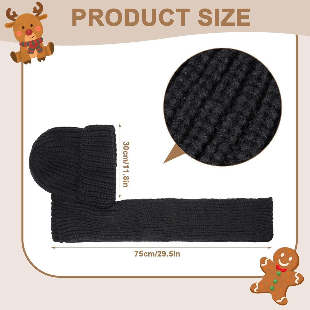 Thermo Strickmütze Damen Fleecegefüttert mit Schal | Wintermütze Slouch Beanie