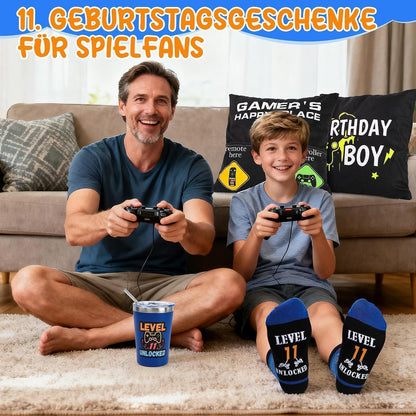Gamer Geschenkset 11 Jahre | Geburtstagsgeschenk Junge mit Becher & Kissen