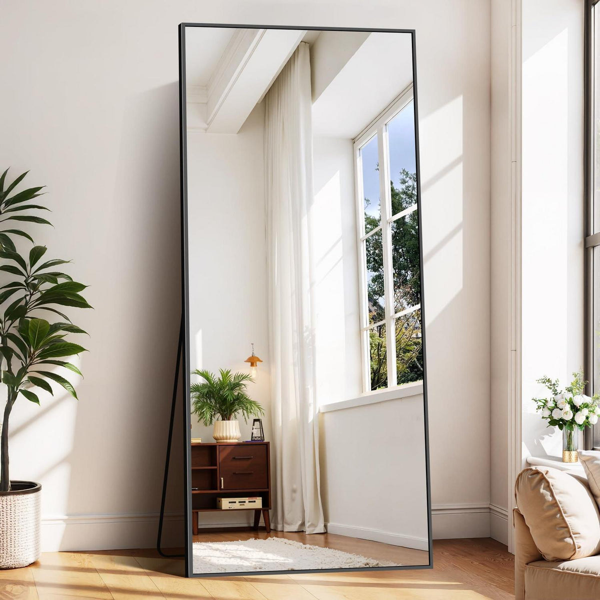 Ganzkörperspiegel 203x91cm – Stand- & Wandspiegel mit Schwarzrahmen